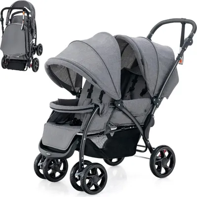 Produktbild von Geschwister Kinderwagen Faltbarer Geschwisterwagen Zwillingswagen Zwillingsbugg Grau