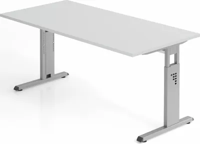 Produktbild von Sitz-Steh-Schreibtisch Juhani | Grau | Breite 160cm | Höhe 65-85cm | stufenlos höhenverstellbar | Rechteckform