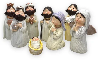 Krippenfiguren aus Kunststein, 8-teilig, 12 cm, handbemalt