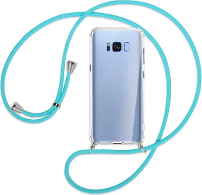 Produktbild von Handykette Backcover-Schutzhülle mit Band (Metall silberfarben) für Samsung Galaxy S8 - türkis