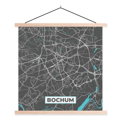 Produktbild von MuchoWow® Textilposter Deutschland - Blau - Bochum - Stadtplan - Karte 40x40 cm mit holzfarbenen Rahmen - Posterleiste