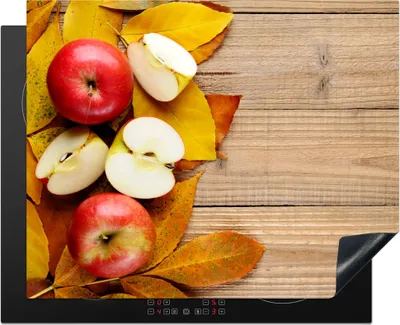 Produktbild von KitchenYeah© Herdabdeckplatte Apfel - Blätter - Herbst - Obst , 65x52cm, Küche Deko, Glaskeramikkochfeld Herdabdeckung, Abdeckplatte fùr Kochfeld