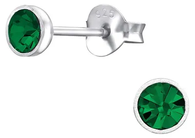 Produktbild von Kristall Ohrstecker: Runde Ohrringe Silber 925 Emerald