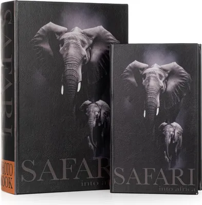 Produktbild von Buchhüllen Set Safari - 2-teiliges Geheimversteck mit Elefantenmotiv - Deko Buchbox für Schmuck & Dokumente - Versteckte Aufbewahrungsbox 27,2x18x7cm & 21,2x13x5cm