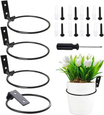Produktbild von Metallische Blumenpot Halter - Wandmontierte Halterung für Blumenpotten - Set aus 4 - Gartenaccessoires