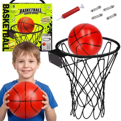 Produktbild von Basketball-Set mit Basketballkorb, Netz, Metallring, Ball und Luftpumpe