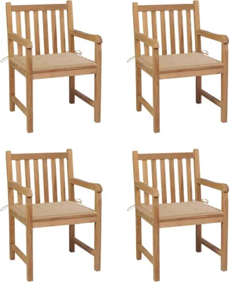 Produktbild von Möbel Gartenstühle 4 Stk. mit Beigen Kissen Massivholz Teak - Gartensessel 3073007