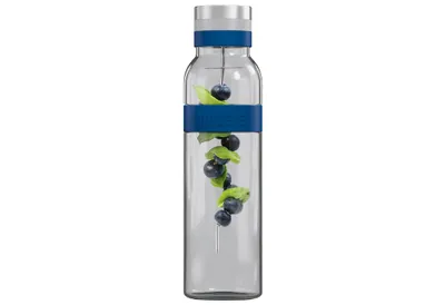 Produktbild von Boddels Glaskaraffe/Wasserflasche SUND 1,1l nachtblau, Karaffe, 1,1 l, Blau, Grau, Borosilikatglas, Silikon, Polypropylen (PP), Edelstahl, Rund, 8,2 cm