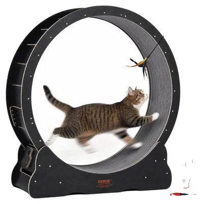 Productafbeelding van VEVOR houten kattenlooprad, 110 cm groot looprad voor huiskatten, kattenlooprad en kattenspeelstok, geschikt voor de meeste katten, zwart