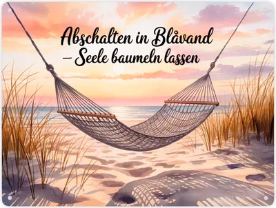 Produktbild von Aquarell Hängematte - Abschalten in Blåvand Metallschild XXL in 28x38 cm