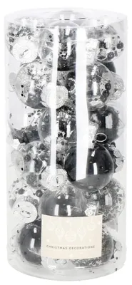 Produktbild von SPRINGOS Weihnachtsbaumkugeln aus Kunststoff mit Federn Konfetti 24 STK. 5 cm transparente Kugeln gefüllte Christbaumkugeln 4 Designs Weihnachten Party Hochzeiten