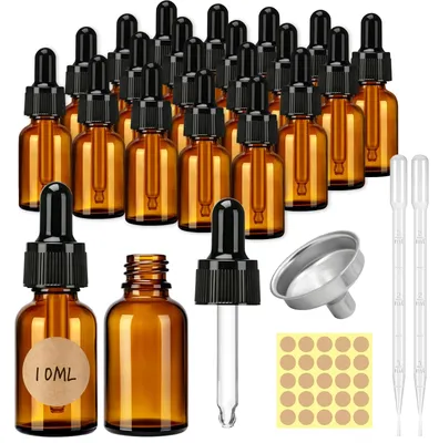 20er-Set 10 ml Glas-Tropfflaschen, amber, mit Pipetten & Trichter