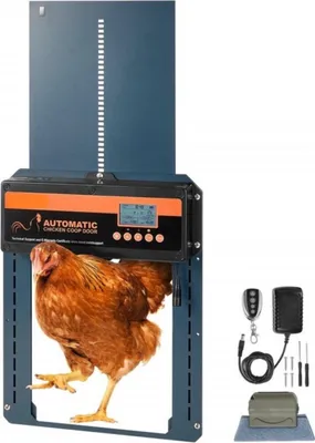 Obrázek produktu pro Automatická dvířka s klapkou pro kuřata - Výklopná klapka s dálkovým ovládáním - Otevírač kurníků - 21 × 26 cm - Odolný proti povětrnostním vlivům - LCD displej