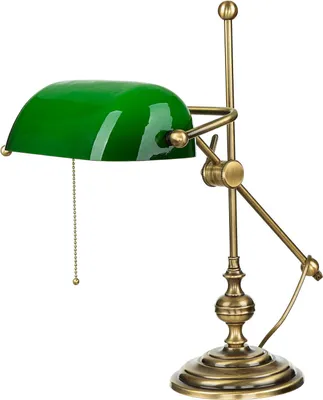 Produktbild von Bankerlampe Messing Glas Zugschalter E27 47 cm verstellbar Schreibtischlampe Tischleuchte