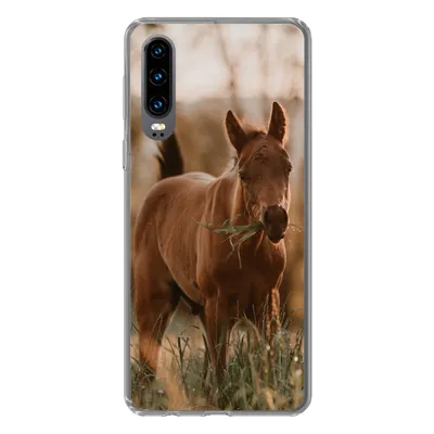Produktbild von MuchoWow® Handyhülle Schutzhülle Hülle für Huawei P30 Pferd - Sonne - Gras Silikon Softcase Handy Hülle - Kartenbesitzer
