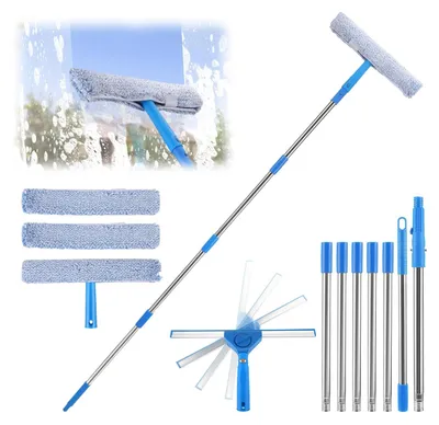 Produktbild von Teleskop Fensterwischer mit Mikrofaser und drehbarem Gummiwischer