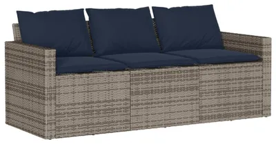 Image de vidaXL Canapé de jardin 3 places avec coussins Gris Poly Rattan