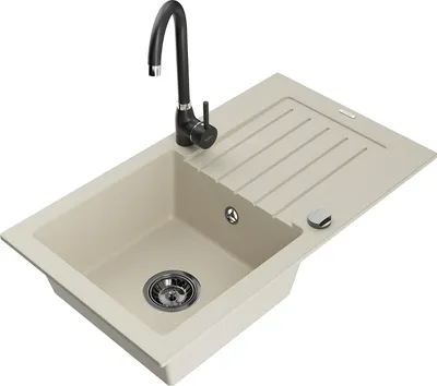 Immagine prodotto di Mexen Pablo lavello da cucina in granito a 1 vasca con sgocciolatoio e rubinetto Telma, beige - 6510-69-670200-70