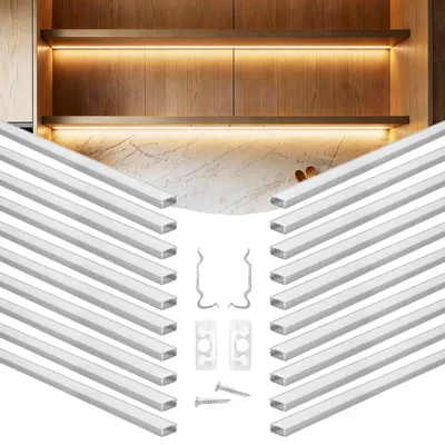 Obrázek produktu pro VEVOR LED profil, balení po 20 kusech, 1 m, eloxované hliníkové profily s mléčným krytem, koncovky a upevňovací spony, kanály, difuzor pro LED pásky, ideální pro podstavce pracovních desek, tvar U