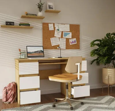 Produktbild von Funktionaler Schreibtisch Kuba mit 6 Schubladen und Tastaturauszug