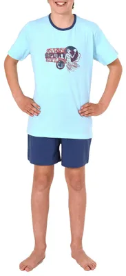 Produktbild von Cooler Jungen Shorty Pyjama kurzarm Schlafanzug mit Motivprint - 63962 ; hellblau , 122
