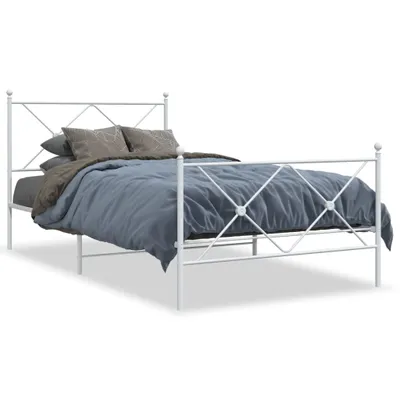 Zdjęcie produktu dla vidaXL Rama łóżka z wezgłowiem i podnóżkiem metalowa biała 100x190 cm