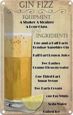 Produktbild von vianmo Blechschild 18x12 cm Gin Fizz Equipment ingredients