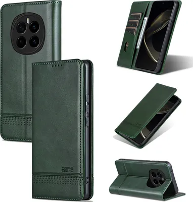 Produktbild von Leder Hülle für Honor Magic7, Klapphüllen Brieftasche Magnetverschluss Ständer Schutzhülle Grün