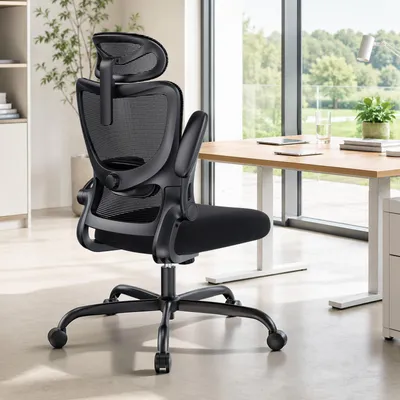 Obrázek produktu pro Ergonomická kancelářská židle, černá barva - 3D nastavitelné područky - síťovina