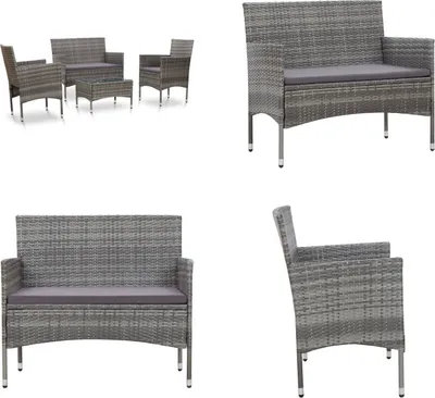 Produktbild von vidaXL 4 tlg. Garten Lounge Set mit Auflagen Poly Rattan Grau - Garten-Sofagarnitur - Garten-Sofagarnituren - Gartensofa-Set - Gartensofa-Sets