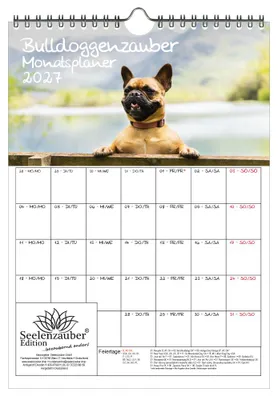 Produktbild von Bulldoggenzauber Planer DIN A4 Kalender für 2027 Bulldoggen Hunde und Welpen - Seelenzauber