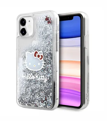 Produktbild von Hello Kitty HKHCN61LIKHET iPhone 11 / Xr 6.1 silber/silber Hartschalenetui mit Flüssigglitzer-Anhängern und Katzenkopf