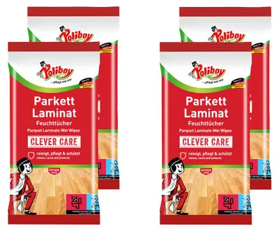 Produktbild von Poliboy Parkett & Laminat Feuchttücher - gründliche, schnelle Reinigung speziell für Parkett- und Laminatböden - 4 x 15 Tücher