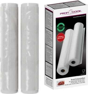Produktbild von ProfiCook® Vakuumierbeutel | Vakuumierfolie für alle Marken |  2 Rollen à 28cm x 6m | stark & reißfest | für Sous-Vide | 100% dicht | kochfest