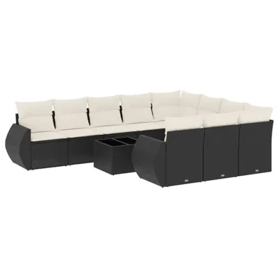 Produktbild von vidaXL 11-tlg. Garten-Sofagarnitur mit Kissen Schwarz Poly Rattan