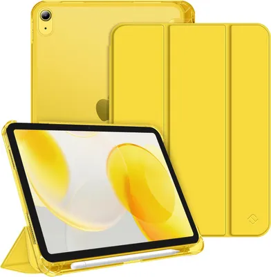 Produktbild von Fintie Hülle für iPad (A16) 11./10. Generation (2025/2022) mit Stifthalter – ultradünne, leichte Schutzhülle mit Hart-PC, Transparente Rückseite, Gelb