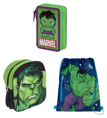 Image de Ensemble scolaire Avengers : sac à dos, sac de sport et trousse remplie - Hulk
