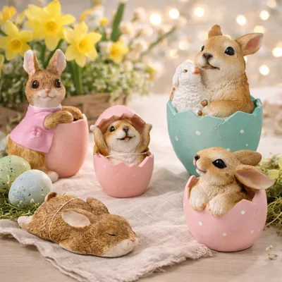 Produktbild von Hase Dekofigur aus Kunstharz Topfhänger  – naturgetreu & liebevoll gestaltet (14 cm)