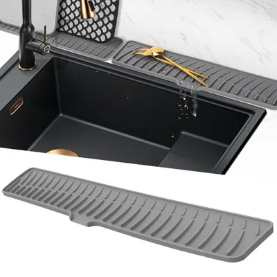 Produktbild von Silikon-Abtropfmatte - Wasserhahnmatte für Küchenspüle - Grau 60 cm