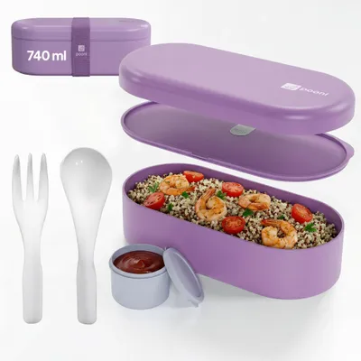 Bento Box 740 ml mit Besteck & Soßenbehälter, lila