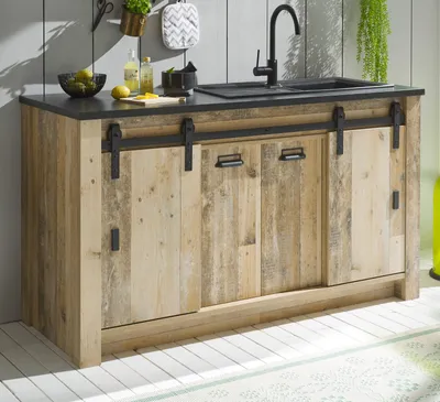 Produktbild von Küchenschrank "Stove" in Used Wood anthrazit Küche Unterschrank für Spüle oder Kochfeld