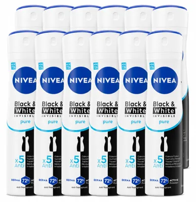 Obrázek produktu pro 12 kusů NIVEA Black & White Invisible Pure, antiperspirační sprej, 150 ml, výhodná balení