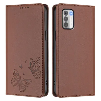 Image de Étui en cuir pour Nokia G42 / Nokia G310, motif papillon, étui à rabat avec porte-appareil, couleur marron