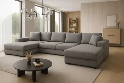 Produktbild von Ecksofa VIENA 328x182 cm mit Schlaffunktion, Bonellfederkern und Bettkasten, Farbe Grau