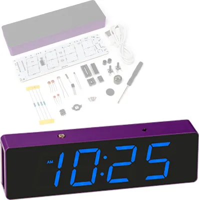 Obrázek produktu pro Digitální budík LED pro kutily, více režimů zobrazení, 4 nastavitelné jasy, teplota, čas, datum, den v týdnu, 12/24 hodinový systém, modrá barva LED