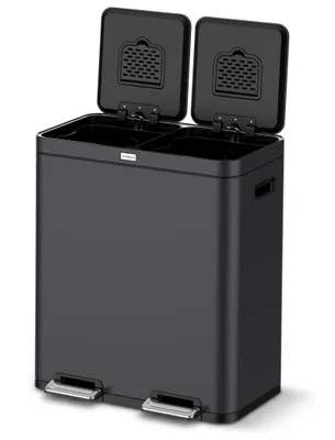 Image de Deleca Poubelle tri sélectif 60L 2x30L, Pédale avec filtres FreshAura, Noir Mat