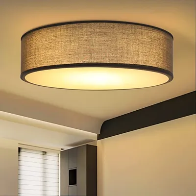 Produktbild von ZMH Deckenleuchte Runde Deckenleuchte Schlafzimmer – grauer Stoff 2 Glühbirnen E27 Moderne Küchenlampe mit Stoff Schirm Flur Lampe für Wohnzimmer Küche Flur Durchmesser 38 cm