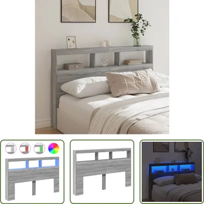 Productafbeelding van Living Store LED-hoofdeinde met opbergruimte, grijs Sonoma, 160x17x102 cm