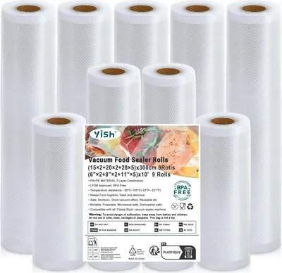 Obrázek produktu pro YISH Vakuové sáčky, 9 rolí: Vakuová fólie o rozměrech 15/20/28 x 300 cm, vakuové sáčky pro uchování potravin