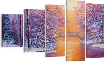 Produktbild von Bild auf Leinwand - Leinwandbild - 5 Teile - Brücke Schnee Wald - 100x60cm - Wand Bild - Wanddeko - Wandbilder - Leinwanddruck - Bilder - Wanddekoration - Leinwand bilder - Wandbild - EG100x60-4545